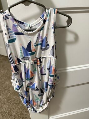 Little Sleepies White Sailboat Print Sleeveless One-Piece